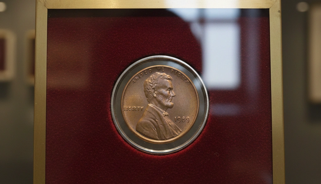 1989 D penny on velvet display